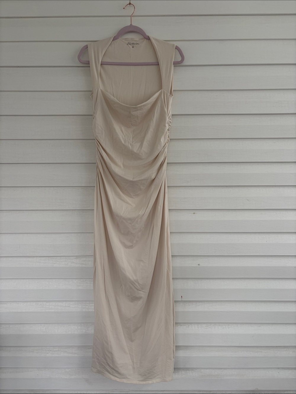Abercrombie & Fitch Modal Blend Ruched Maxi Cream Bodycon Soft Girl Dress Bridal